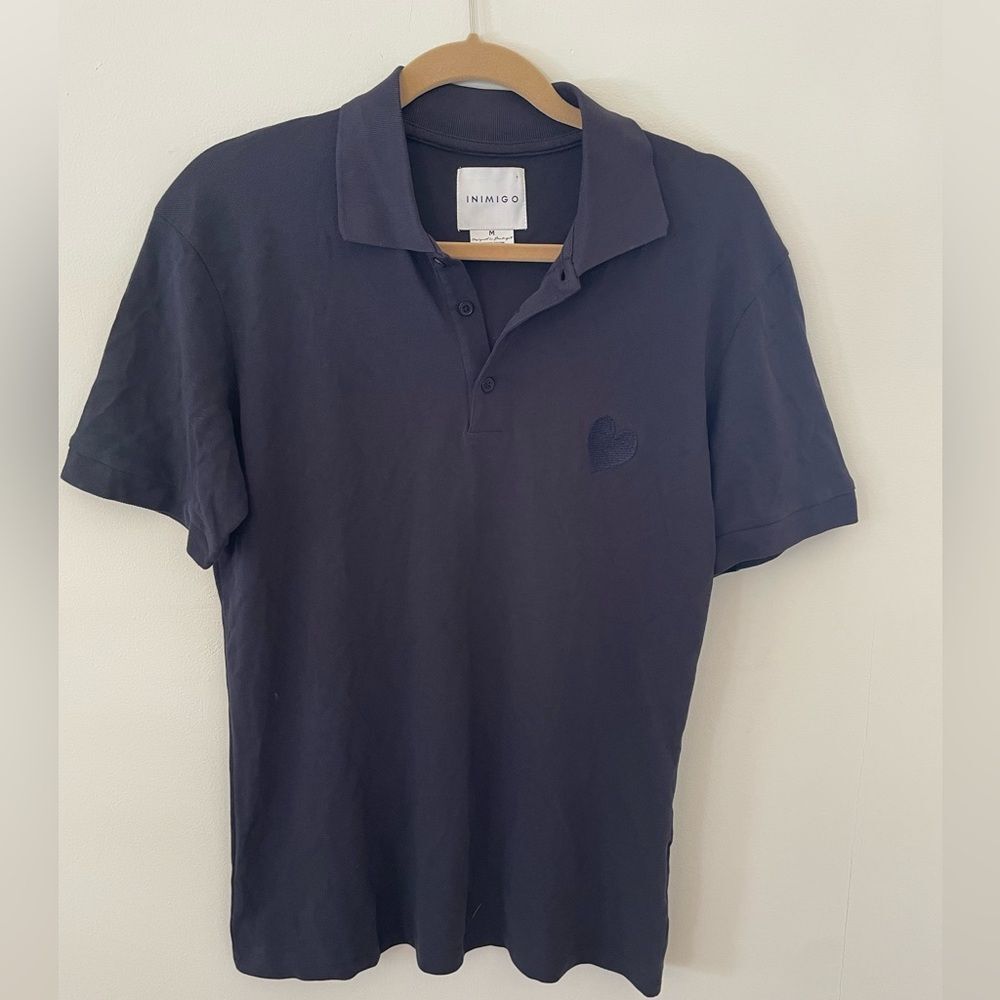 INIMIGO Classic Midnight Blue Embroidered Heart Polo Shirt Men Size M NWOT